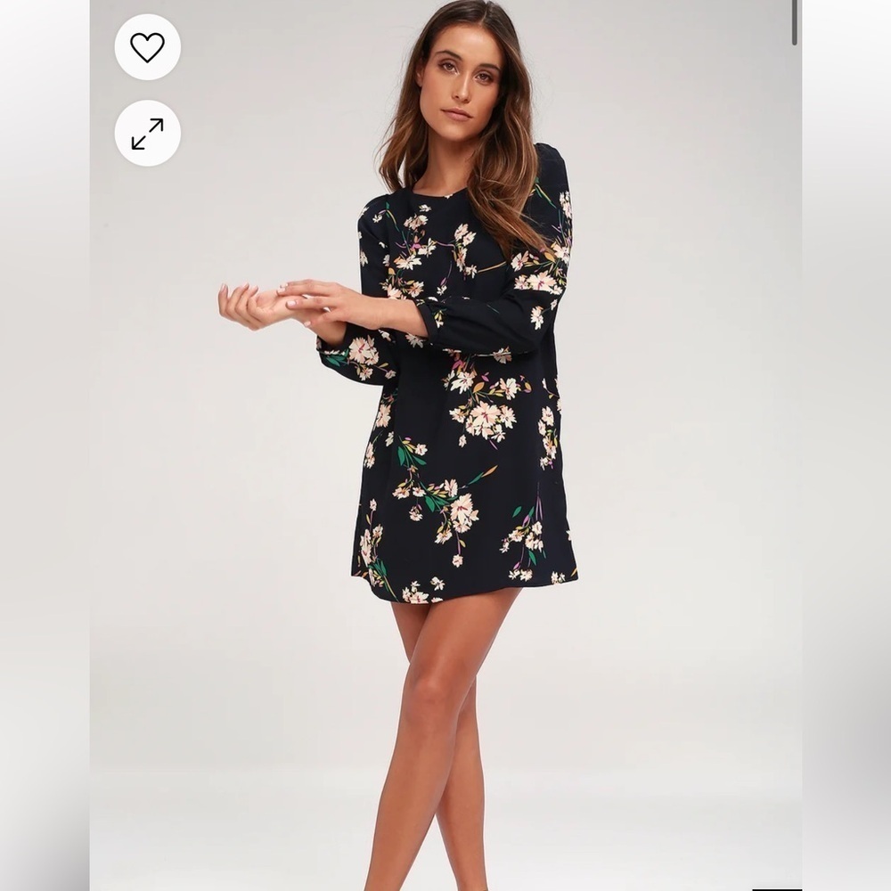 Lulu's Herbacious Navy Blue Floral Dress- size Small
